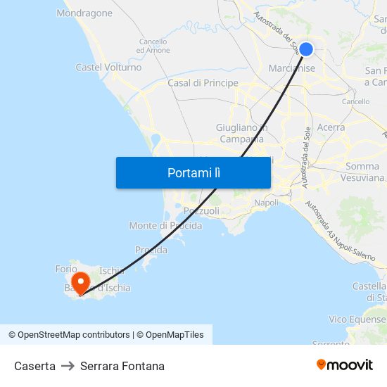 Caserta to Serrara Fontana map