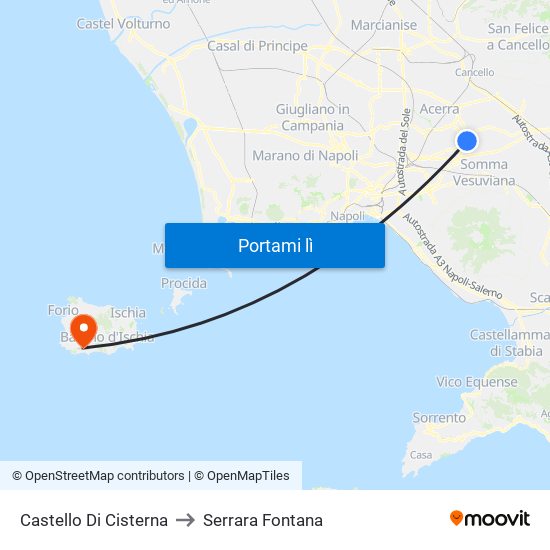 Castello Di Cisterna to Serrara Fontana map