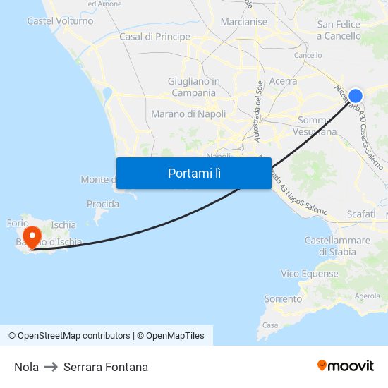 Nola to Serrara Fontana map