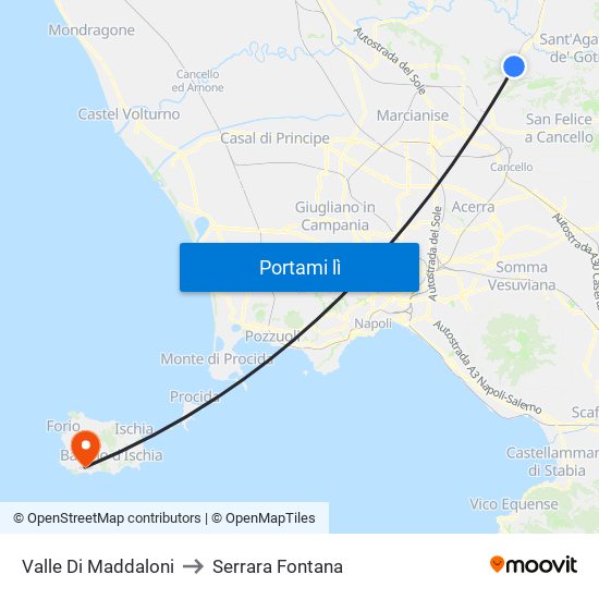Valle Di Maddaloni to Serrara Fontana map