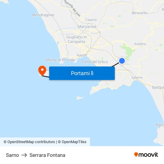 Sarno to Serrara Fontana map