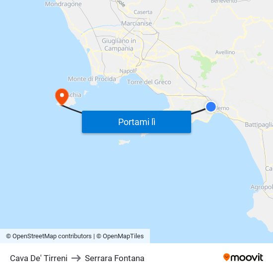 Cava De' Tirreni to Serrara Fontana map