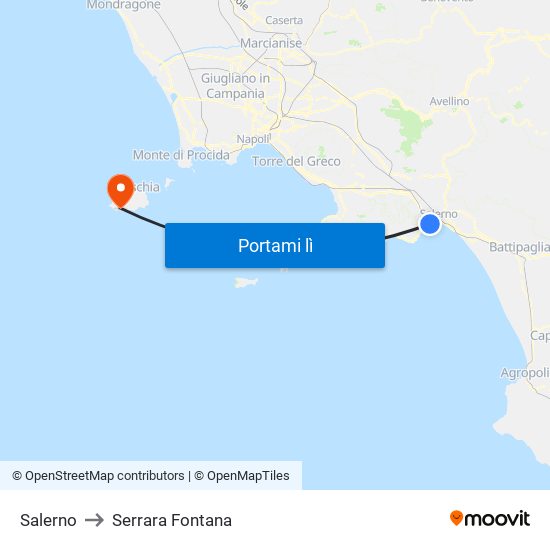 Salerno to Serrara Fontana map