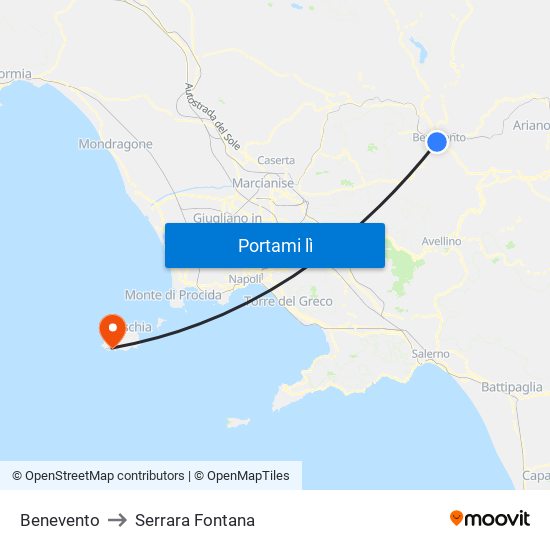 Benevento to Serrara Fontana map