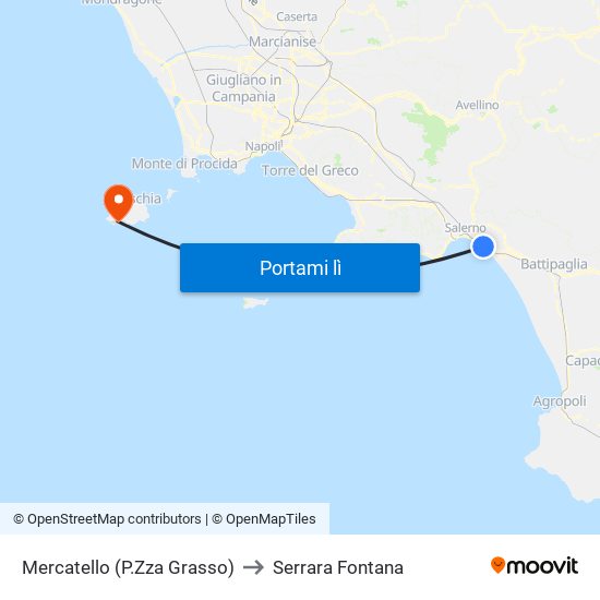 Mercatello (P.Zza Grasso) to Serrara Fontana map