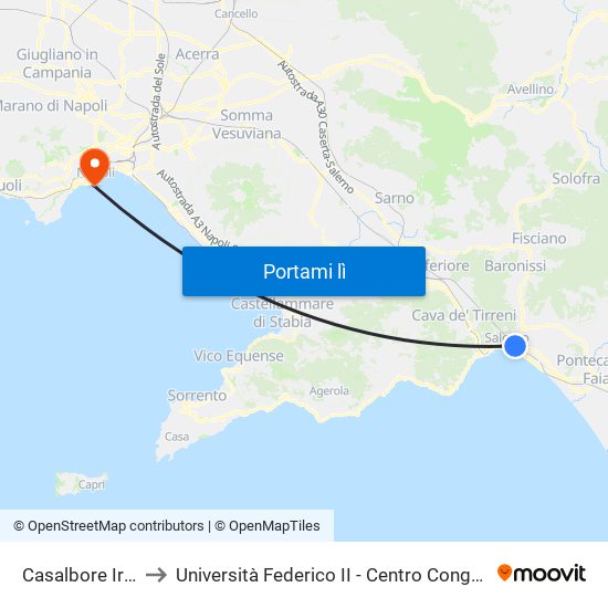 Casalbore Irno to Università Federico II - Centro Congressi map