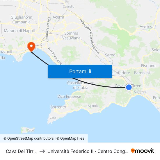 Cava Dei Tirreni to Università Federico II - Centro Congressi map