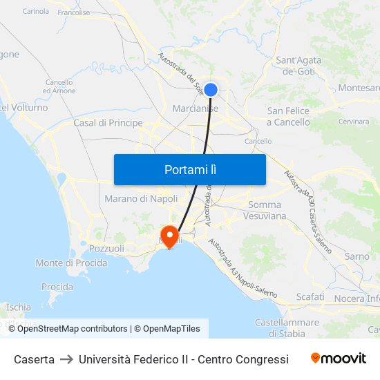 Caserta to Università Federico II - Centro Congressi map