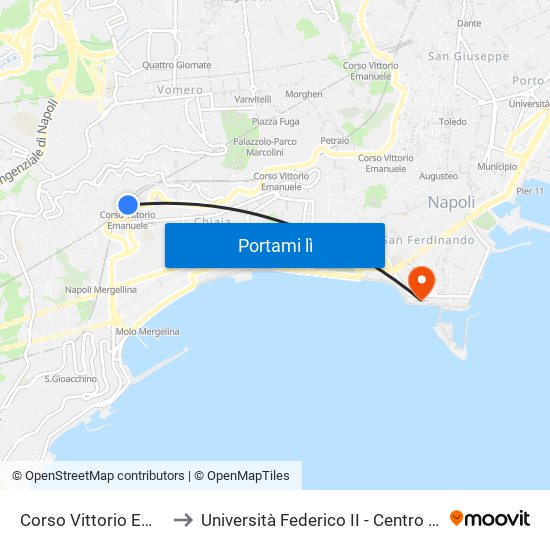 Corso Vittorio Emanuele to Università Federico II - Centro Congressi map