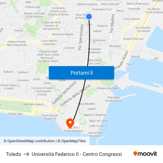 Toledo to Università Federico II - Centro Congressi map