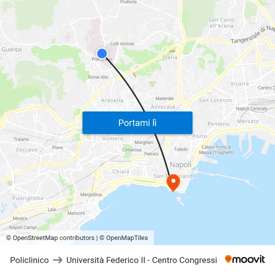 Policlinico to Università Federico II - Centro Congressi map