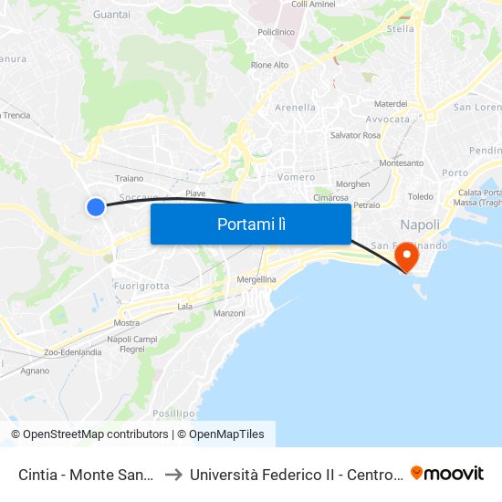 Cintia - Monte Sant'Angelo to Università Federico II - Centro Congressi map