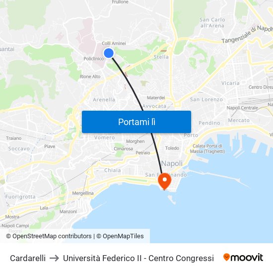 Cardarelli to Università Federico II - Centro Congressi map