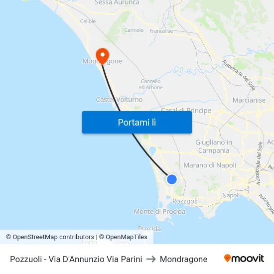 Pozzuoli  - Via D'Annunzio Via Parini to Mondragone map