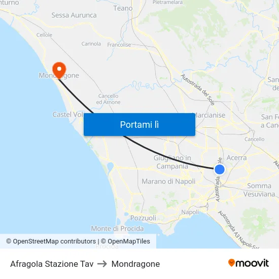 Afragola Stazione Tav to Mondragone map