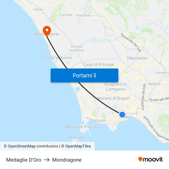 Medaglie D'Oro to Mondragone map
