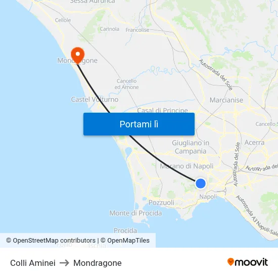 Colli Aminei to Mondragone map