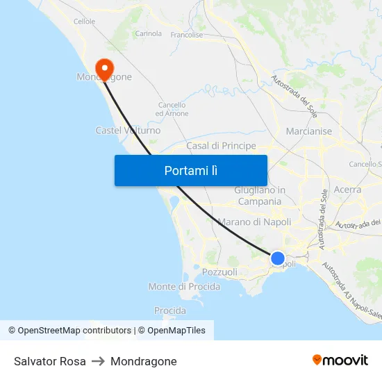 Salvator Rosa to Mondragone map
