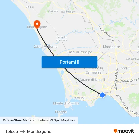 Toledo to Mondragone map