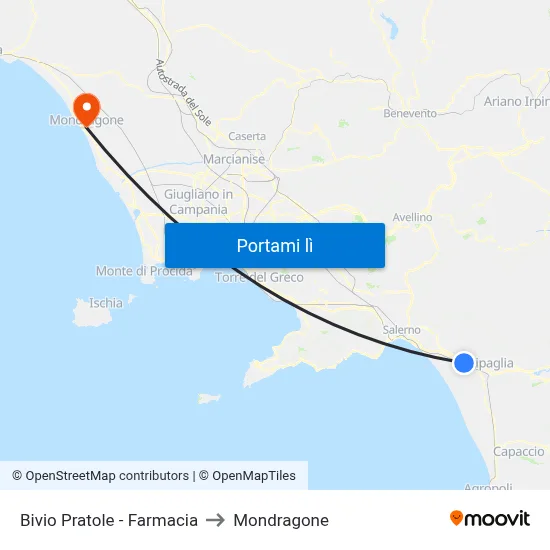 Bivio Pratole - Farmacia to Mondragone map