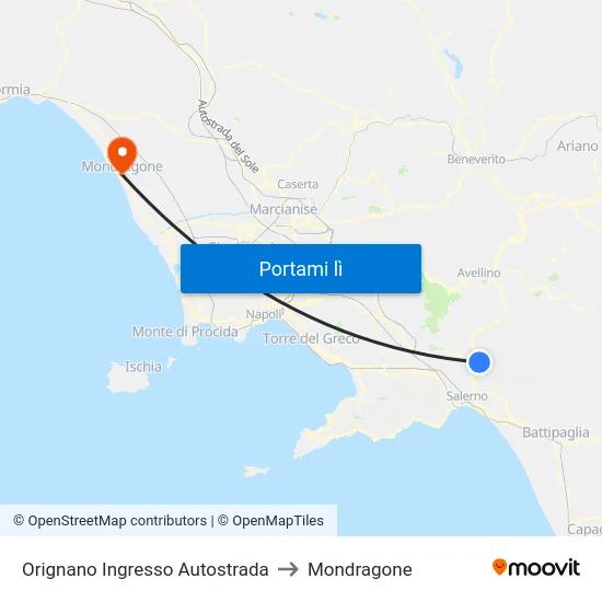 Orignano Ingresso Autostrada to Mondragone map