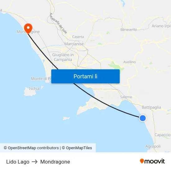 Lido Lago to Mondragone map