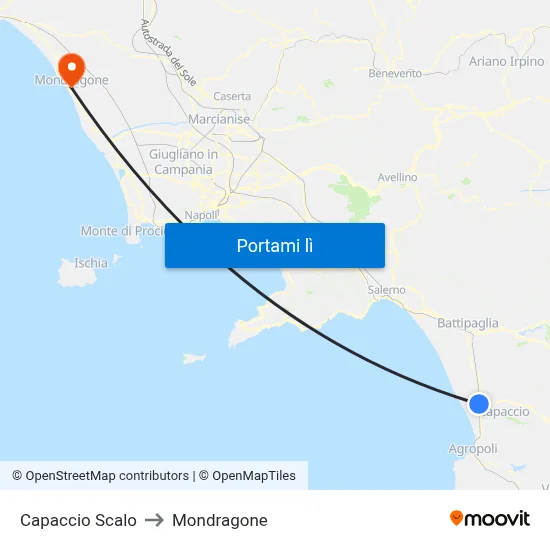 Capaccio Scalo to Mondragone map