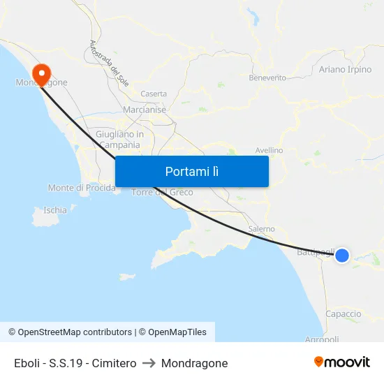 Eboli - S.S.19 - Cimitero to Mondragone map