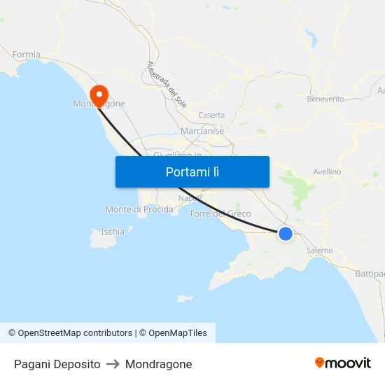 Pagani Deposito to Mondragone map