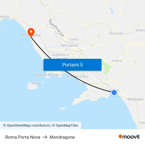 Roma Porta Nova to Mondragone map