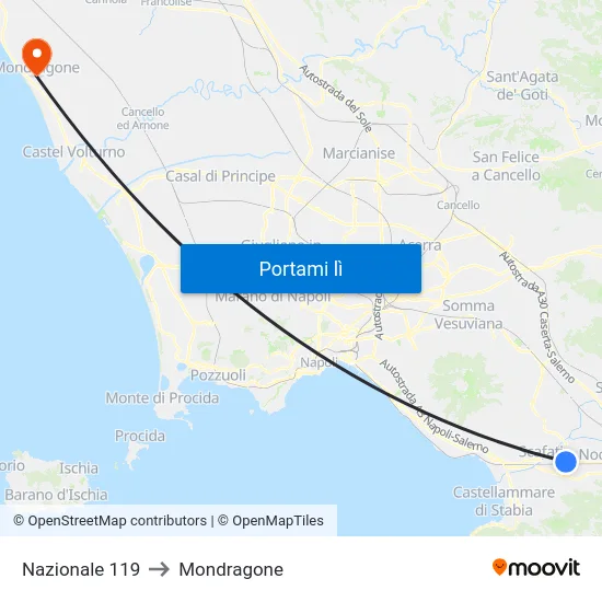 Nazionale 119 to Mondragone map