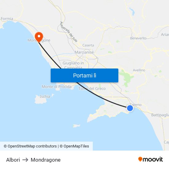 Albori to Mondragone map