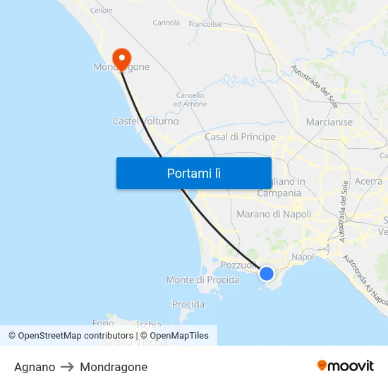 Agnano to Mondragone map