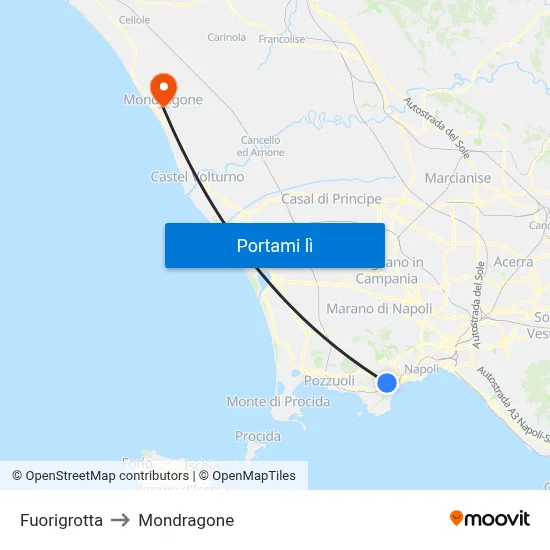Fuorigrotta to Mondragone map
