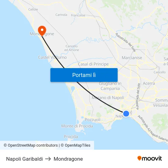 Napoli Garibaldi to Mondragone map