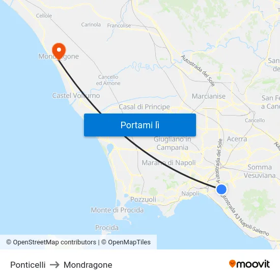 Ponticelli to Mondragone map