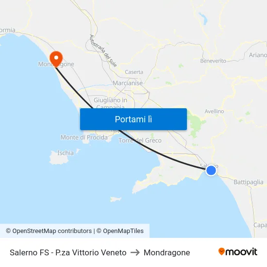 Salerno FS - P.za Vittorio Veneto to Mondragone map