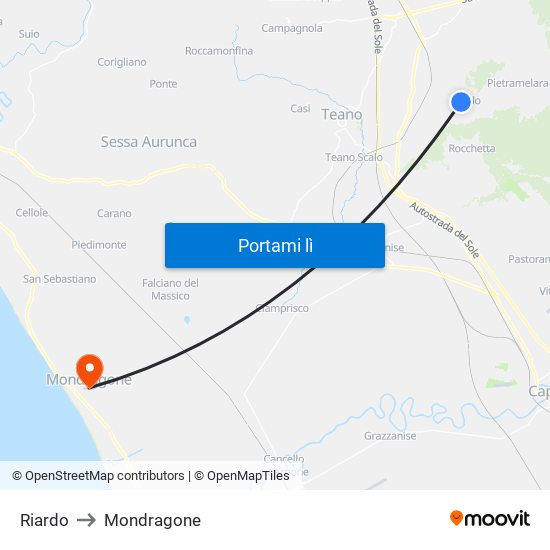 Riardo to Mondragone map