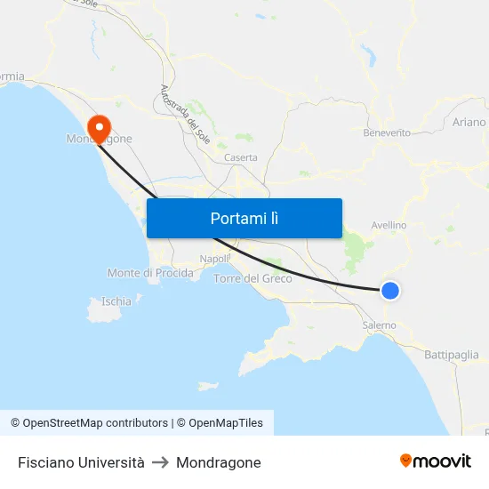 Fisciano Università to Mondragone map