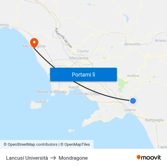 Lancusi Università to Mondragone map