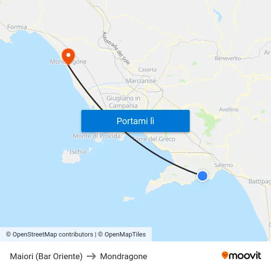 Maiori (Bar Oriente) to Mondragone map