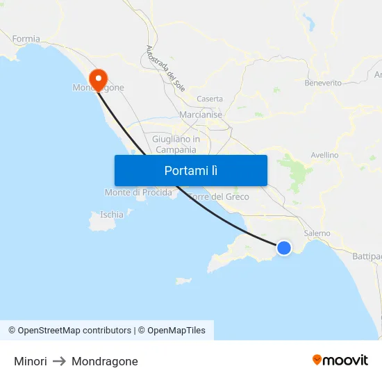 Minori to Mondragone map