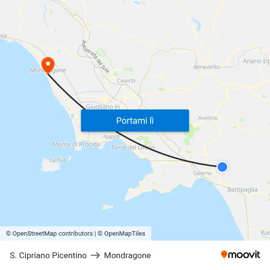 S. Cipriano Picentino to Mondragone map
