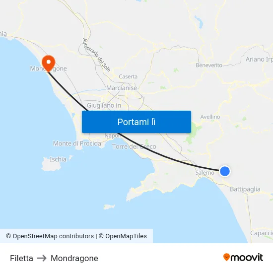Filetta to Mondragone map