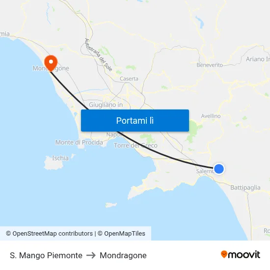 S. Mango Piemonte to Mondragone map