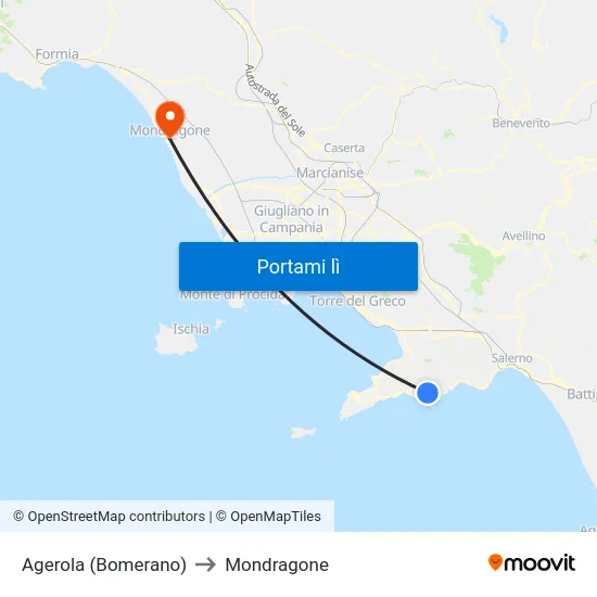 Agerola (Bomerano) to Mondragone map