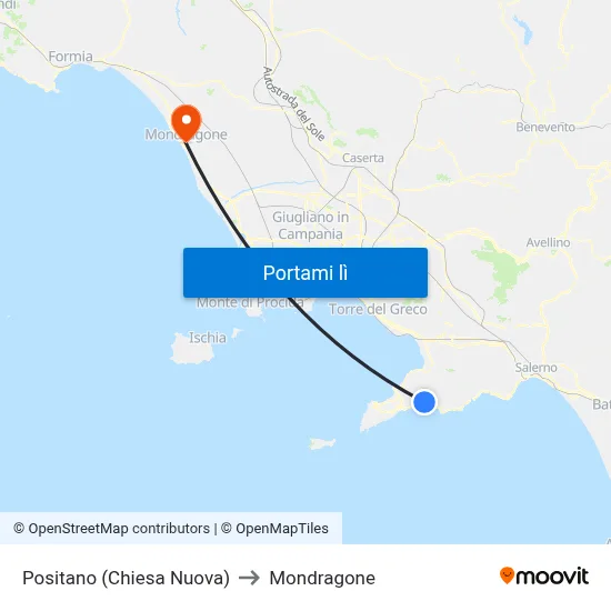 Positano (Chiesa Nuova) to Mondragone map
