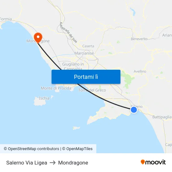 Salerno Via Ligea to Mondragone map