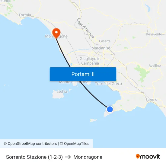 Sorrento Stazione (1-2-3) to Mondragone map