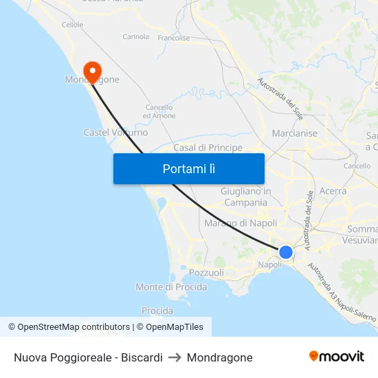 Nuova Poggioreale - Biscardi to Mondragone map